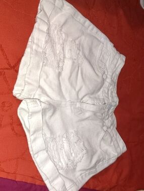 Hollister White Distressed Denim Shorts